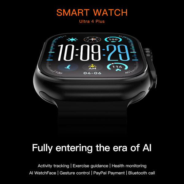 Microwear ULTRA 4 Plus Smartwatch 2.04" AMOLED Display, GPS Sports Tracking, IP68 Waterproof, ChatGPT, Heart Rate & Blood Oxygen Monitoring, ECG, WhatsApp Reply, AI Smart Dial, Wireless Charging, Compatible with Android & iOS