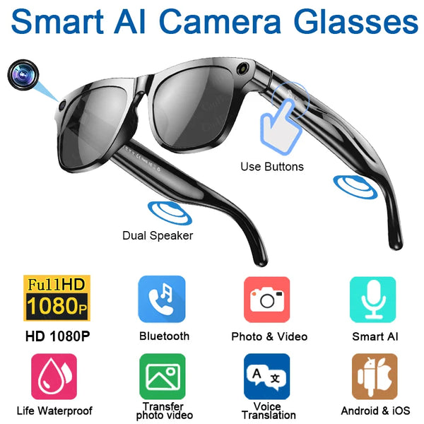 DATEOY L08 Smart AI Glasses with 8MP Camera, 4GB Memory, Bluetooth & WiFi, Voice Assistant, and Multilingual Translation