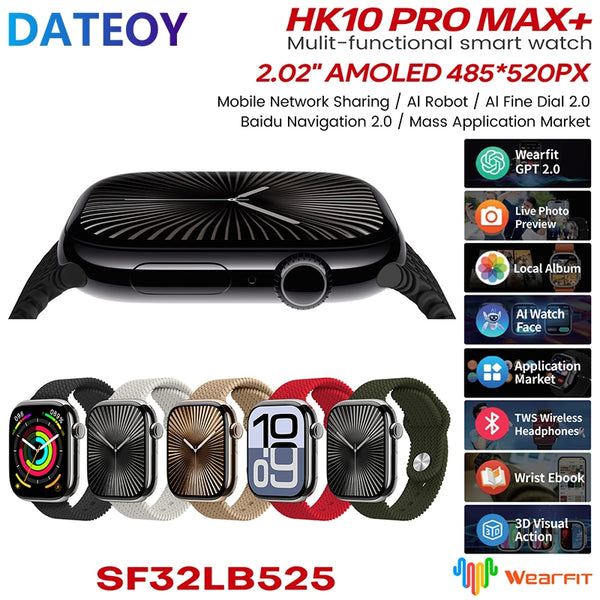 DATEOY HK10 Pro Max+ Smartwatch – 2.02" AMOLED Display, 2GB, Ntework, Chatgpt AI Robot, Local Music TWS Connection, Gravity sensor UI, Health Monitoring, AI Features