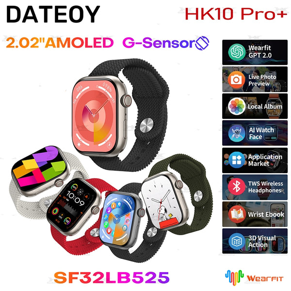 DATEOY HK10 Pro Plus Smartwatch – 2.02" AMOLED Display, 1GB Rom Support Local Music TWS Connection, Gravity sensor UI, Health Monitoring, AI Features