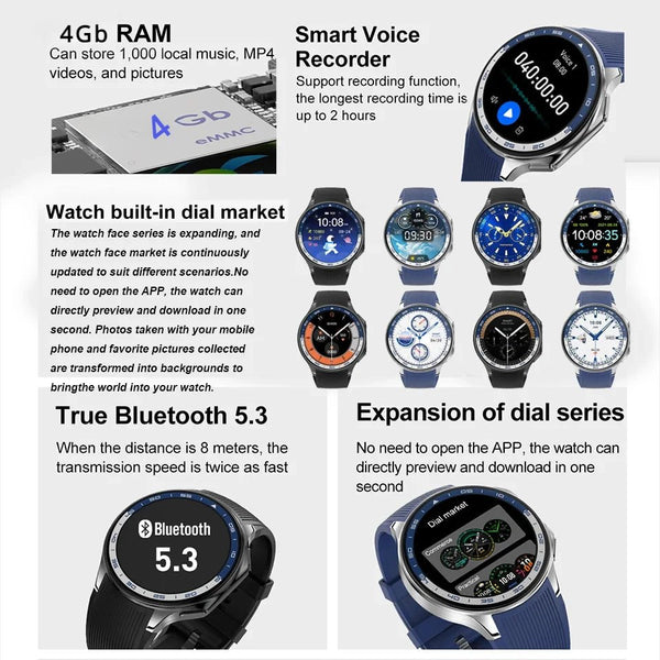 Smartwatch Recorder 2025 DaTeoy AMOLED Watch X Smart Watch 4GB Memory Recorder BT Call ...