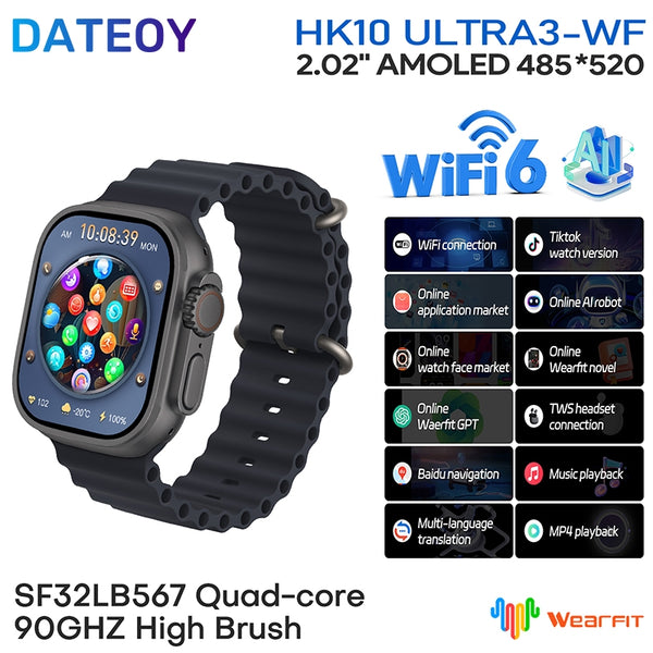 DATEOY HK10 ULTRA 3 WiFi Version Smartwatch – TikTok App, Chatgpt, 2.02" AMOLED Display, 2GB ROM, Support Local Music TWS Connection, AI Features