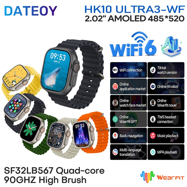 DATEOY HK10 ULTRA 3 WiFi Version Smartwatch – TikTok App, Chatgpt, 2.02" AMOLED Display, 2GB ROM, Support Local Music TWS Connection, AI Features