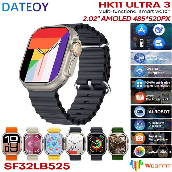 DATEOY HK11 ULTRA 3 AI Smartwatch – 2.02" AMOLED, AI Voice Assistant, Bluetooth Calling, Wireless Charging & App Market