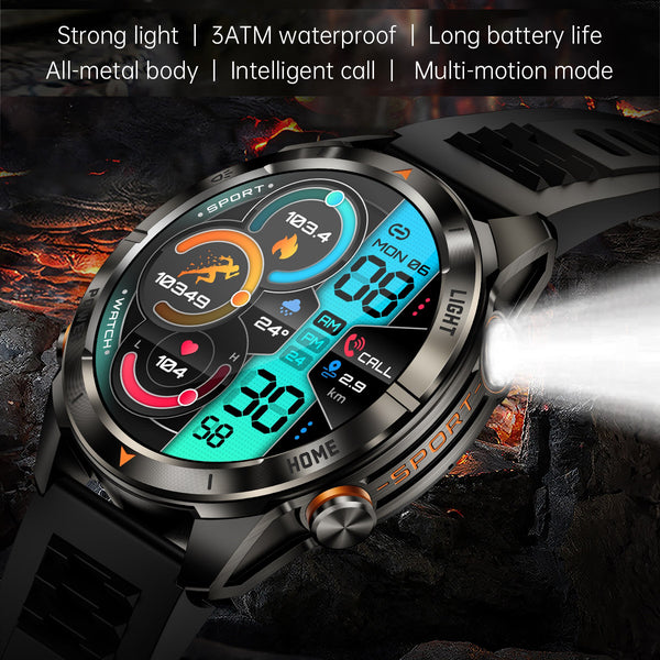 DATEOY KT80 Smartwatch with Strong Flashlight – 1.46” HD Display, Heart Rate & SpO2 Monitoring, 515mAh Battery, IPX8 Waterproof