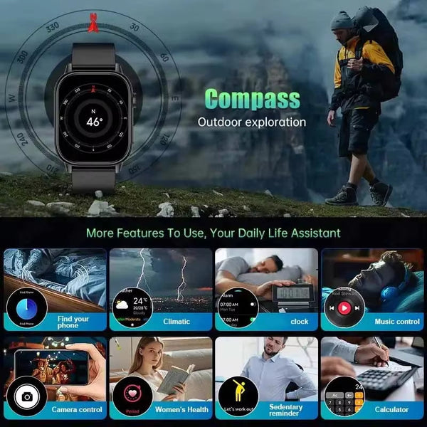DATEOY QX17 GPS Smart Watch – 2.01” Display, 178+ Sports Modes, 5-in-1 GNSS, Voice Assistant, IP68 Waterproof