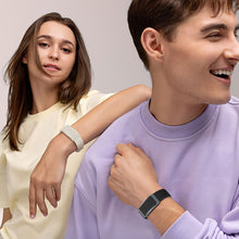 Ultra-thin fitness band with woven strap – front and side view