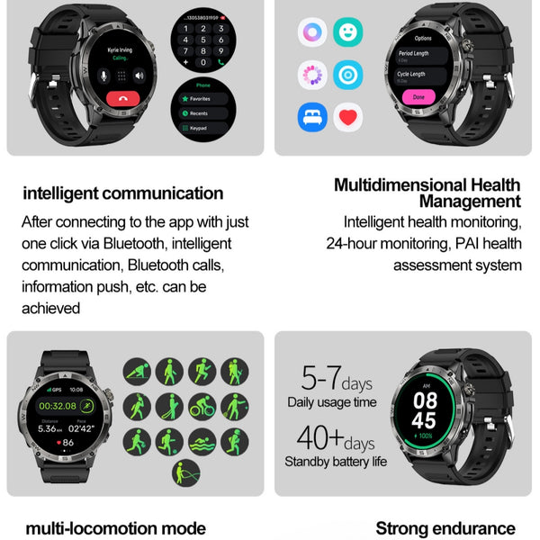 Dateoy K-Rex3 Rugged Smartwatch – AMOLED Display, Built-in GPS,Compass Altitude Sensors, & Multidimensional Health Management