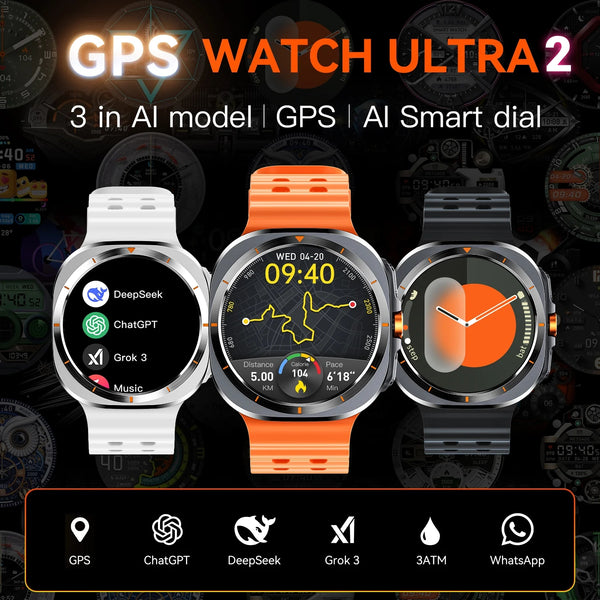 DaTeoy Watch Ultra 2 GPS Smartwatch - Built in GPS, 3ATM Water Resistance, 800mAh Battery, AI Features, Bluetooth Calling, Fitness Tracking