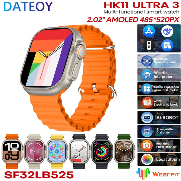 DATEOY HK11 ULTRA 3 AI Smartwatch – 2.02" AMOLED, AI Voice Assistant, Bluetooth Calling, Wireless Charging & App Market